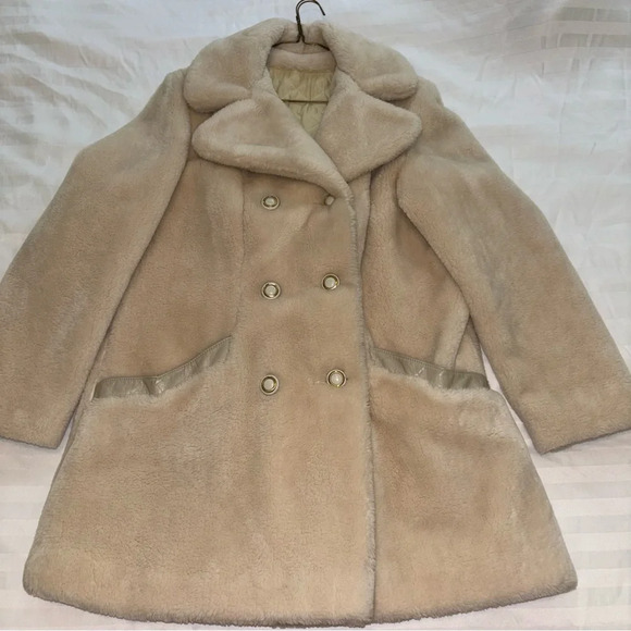 Vintage Jackets & Blazers - Vintage Faux Fur Teddy Bear Coat with Leather Trim
